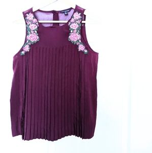Burgundy Rosette Embroidered, Sleeveless Blouse. M.